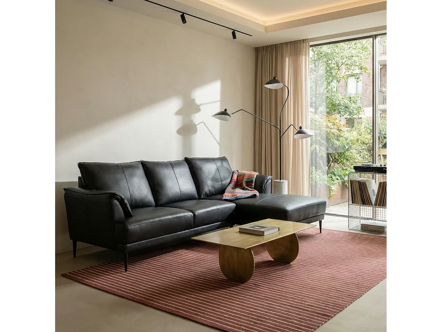 Ecksofa Right 3-Sitzer Soul - Echtleder - Schwarz