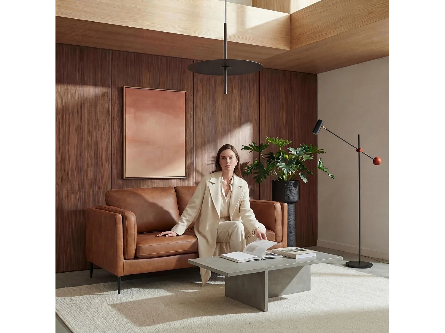 Tweezitsbank Valencia van leer - bruin