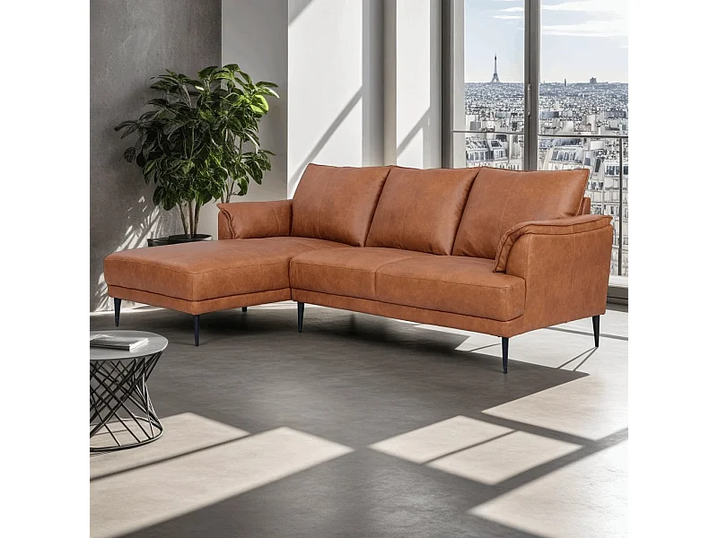 Canapé d'angle gauche Soul - 3 places - Cuir - Marron