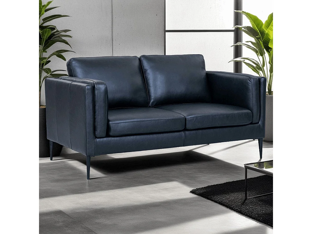 Tweezitsbank Valencia van leer - zwart