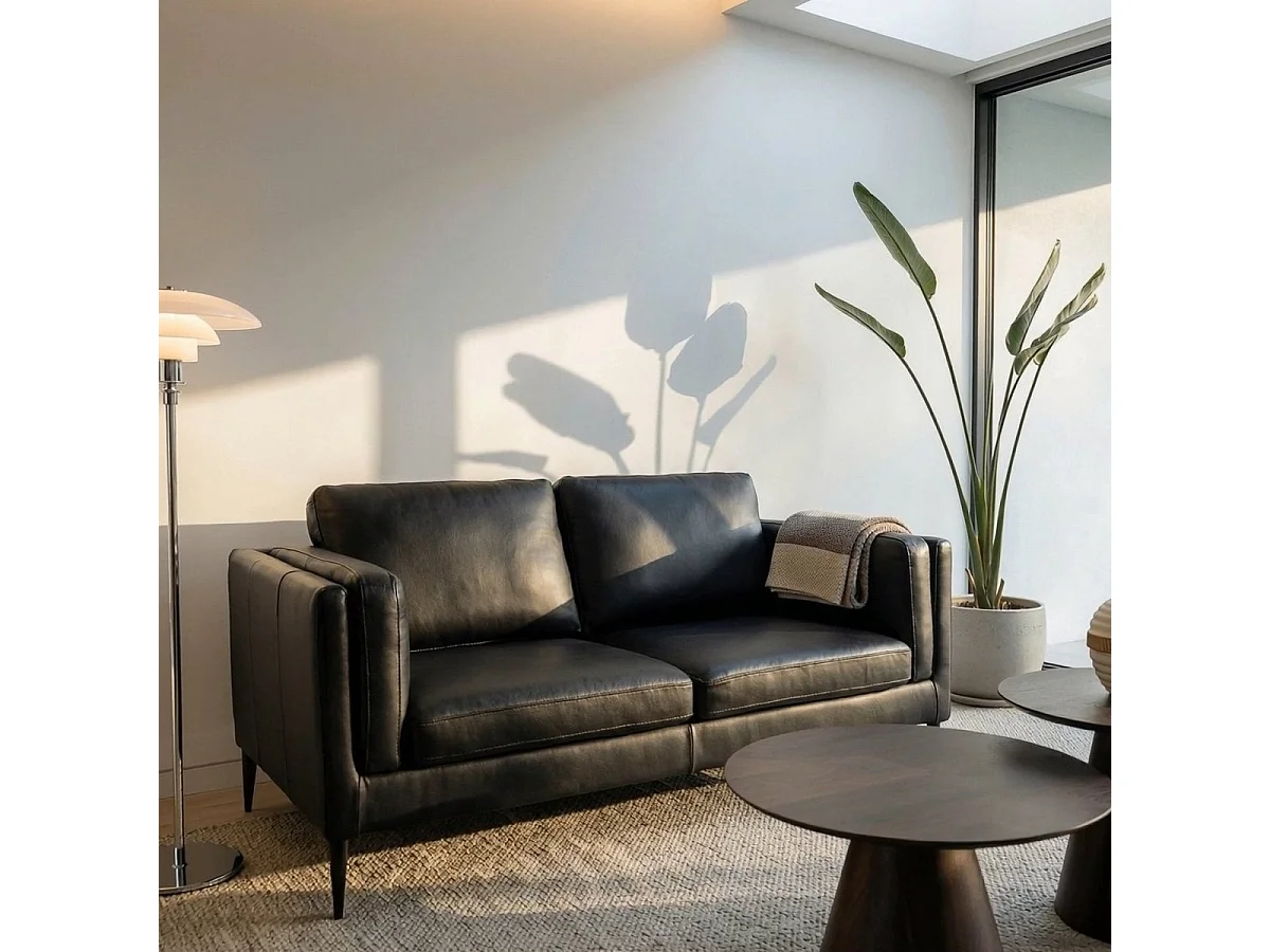 Tweezitsbank Valencia van leer - zwart