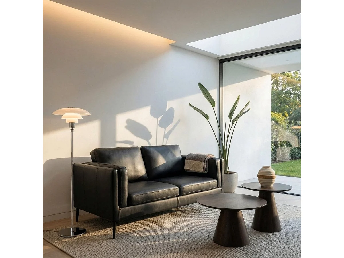 Tweezitsbank Valencia van leer - zwart