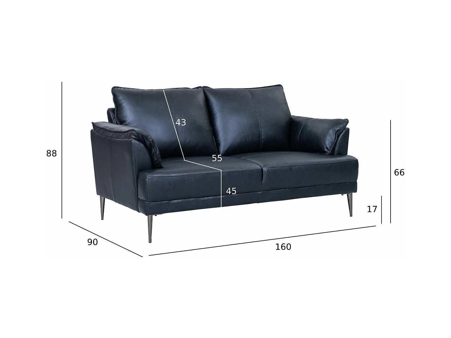 Ledersofa Soul - 2-Sitzer - Leder - Schwarz