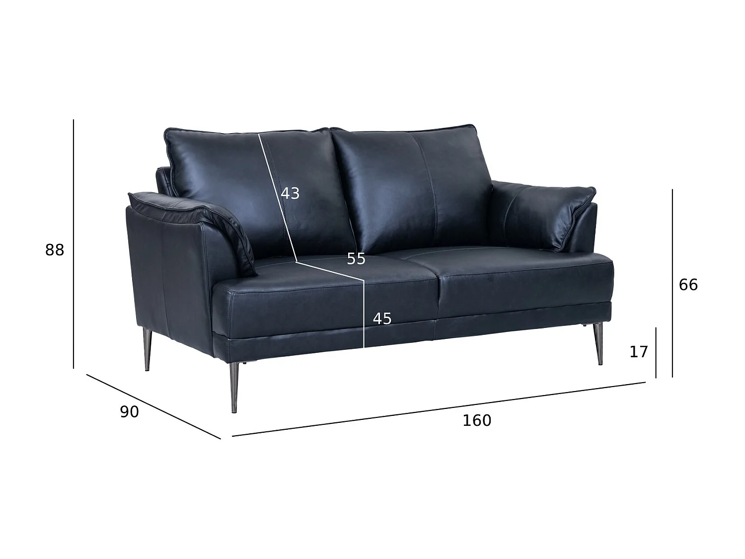Sofa 2-Sitzer Soul - Echtleder - Schwarz