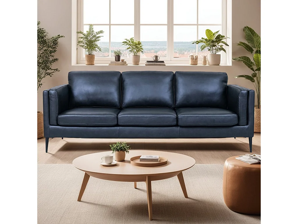 Driezitsbank Valencia van leer - zwart