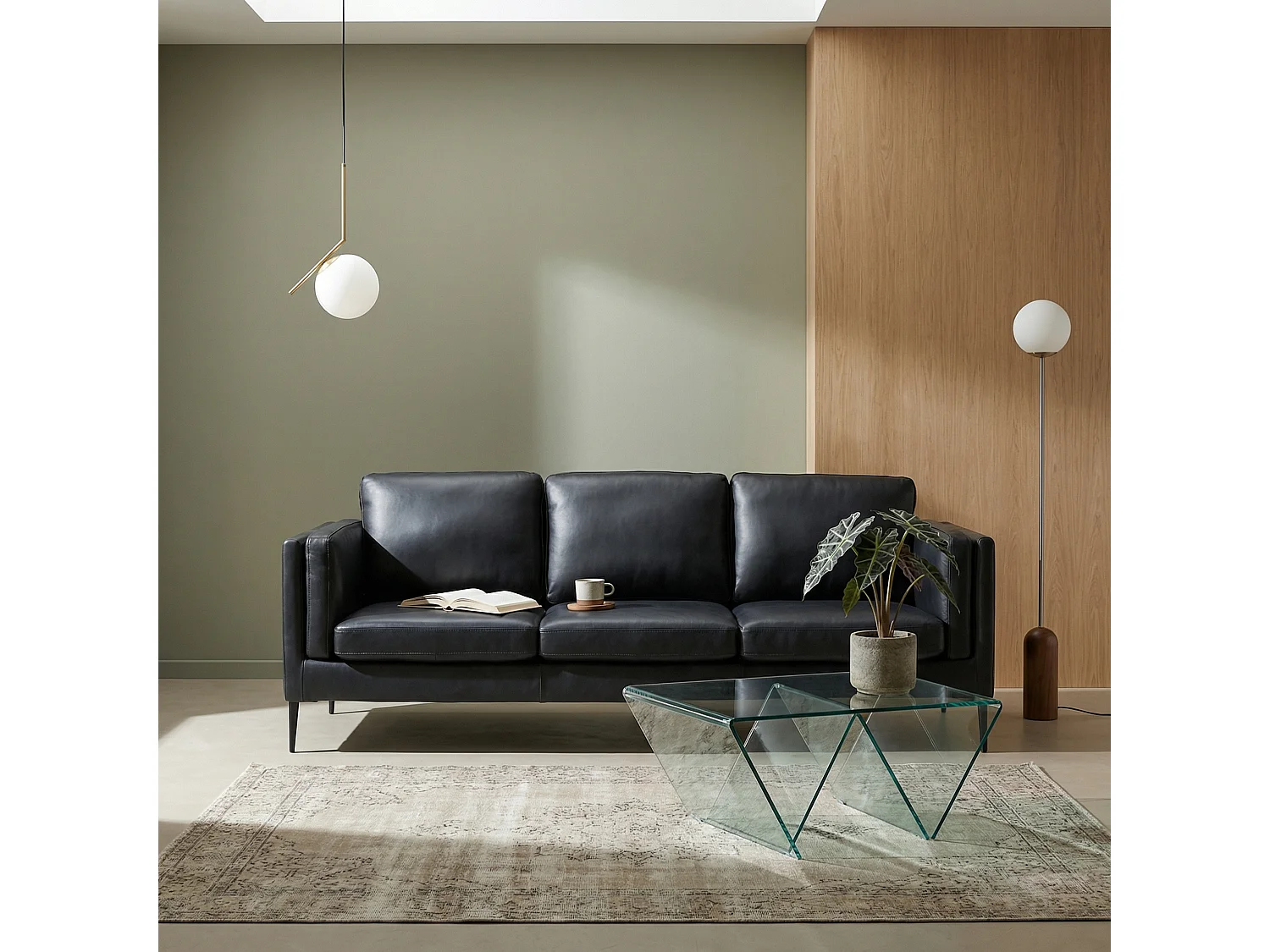 Canapé Valencia - 3 places - Cuir - Noir