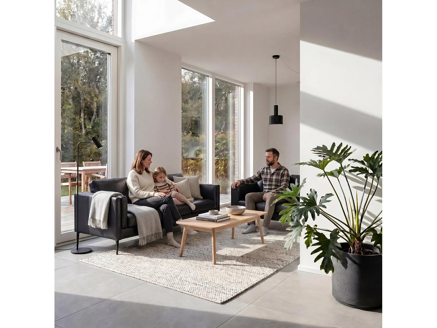 Driezitsbank Valencia van leer - zwart