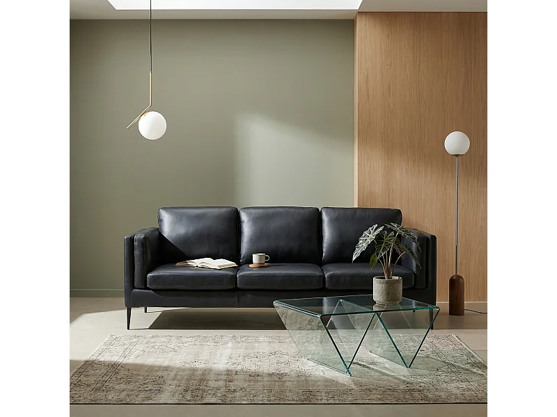 Driezitsbank Valencia van leer - zwart