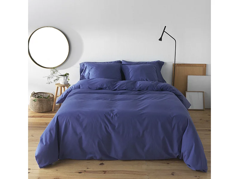 Capa de edredom Liso Azul cama 120 cm - 200x200 cm, algodão 200 fios