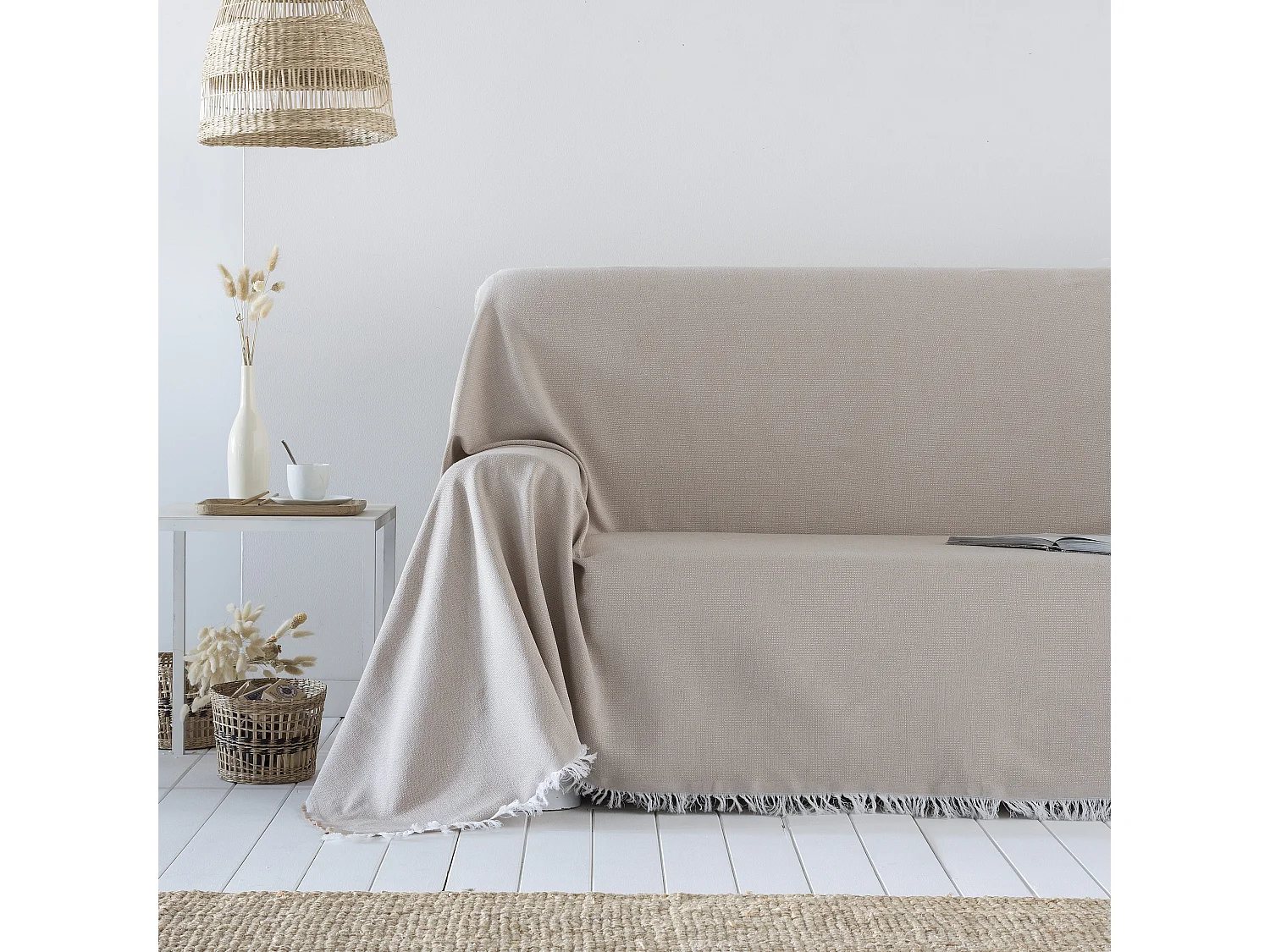 Colcha multiusos algodón Summy Beige 230x290 cm, plaid cama, cubrecama, jarapa sofá, foulard sofá, cubresofá