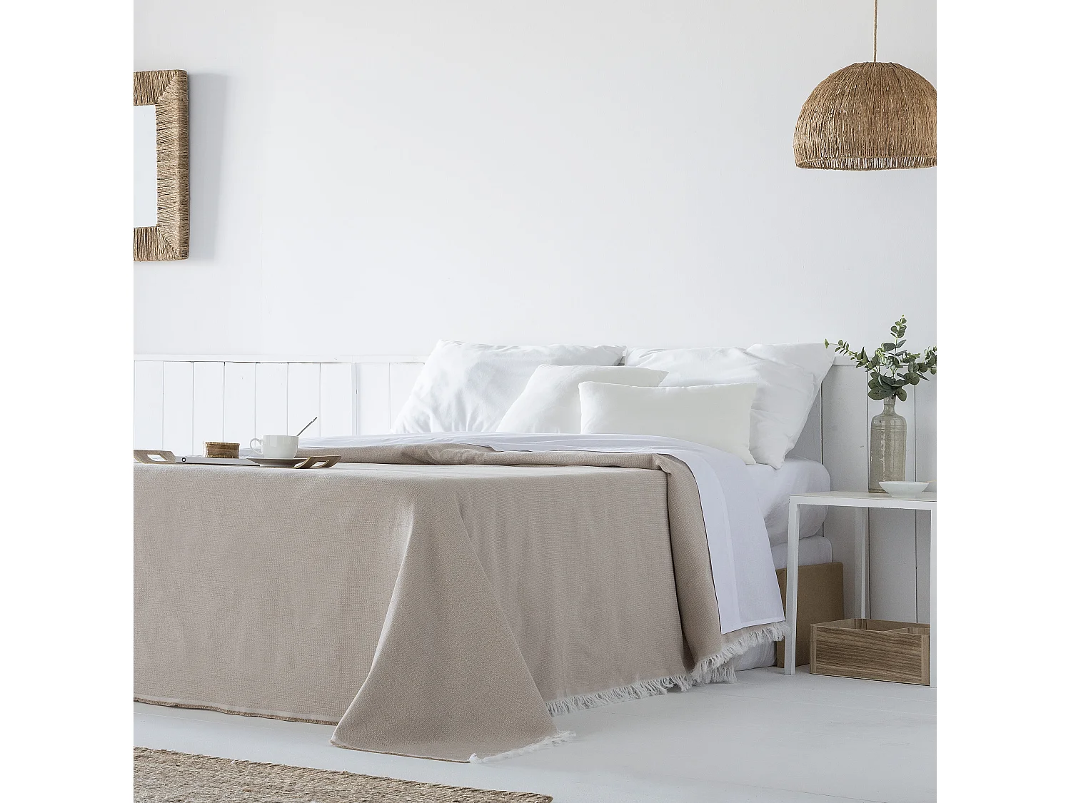 Colcha multiusos algodón Summy Beige 230x290 cm, plaid cama, cubrecama, jarapa sofá, foulard sofá, cubresofá