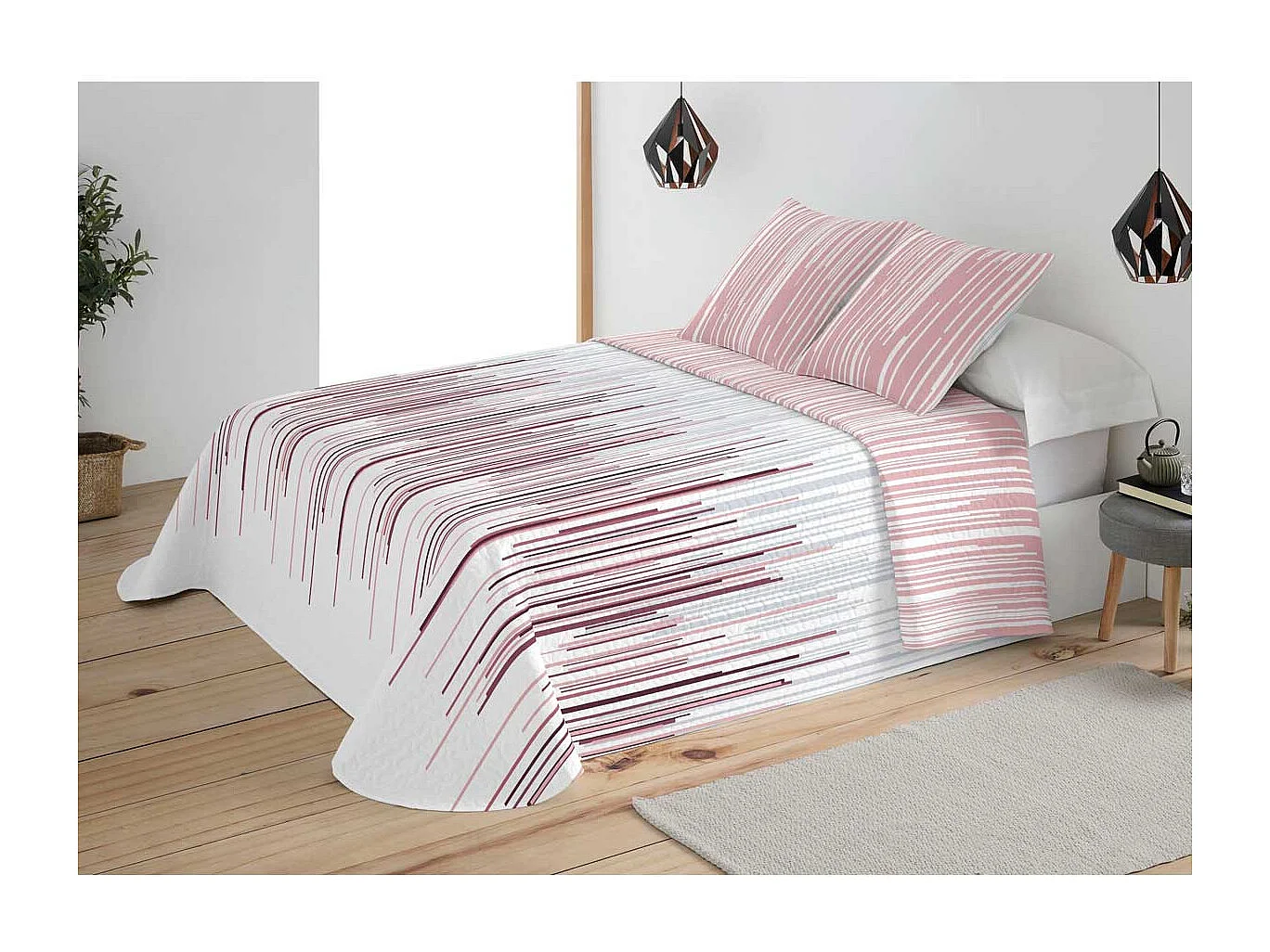 Colcha cosida reversible Alaya rosa 235x270 cm