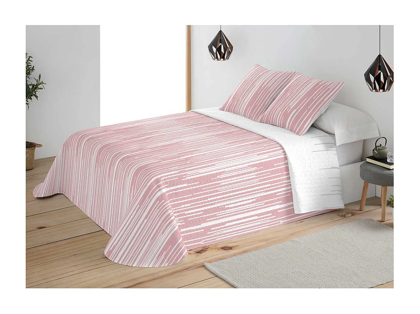 Colcha cosida reversible Alaya rosa 235x270 cm