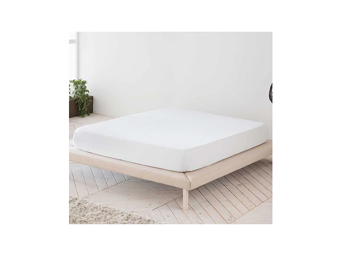 Draps housse unis de couleur unie Blanc  lit 150 cm - 150x190/200 cm, 100% coton.