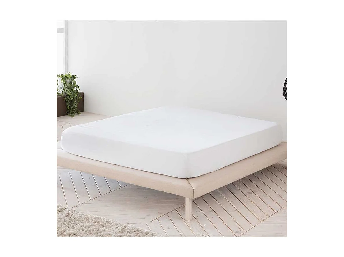 Draps housse unis de couleur unie Blanc  lit 180 cm - 180x190/200 cm, 100% coton.