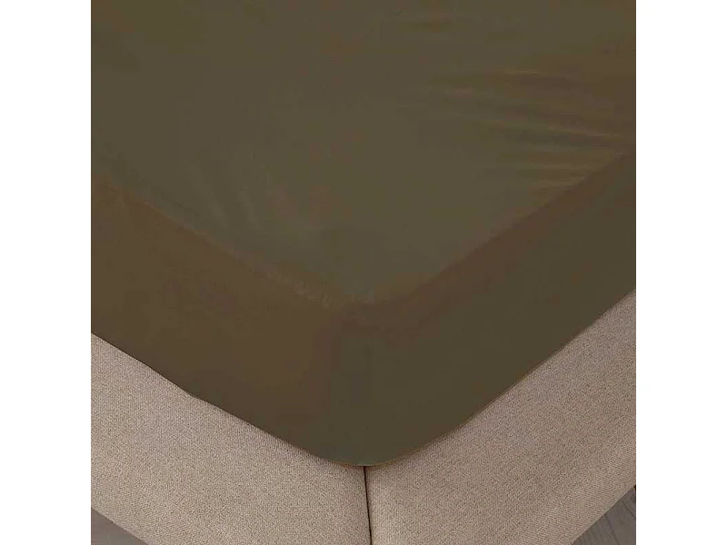 Plain adjustable fitted sheet in plain color Chocolate bed 105 cm - 105x190/200 cm, 100% cotton.