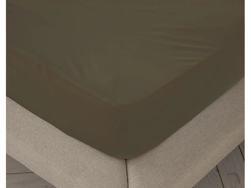 Plain adjustable fitted sheet in plain color Chocolate bed 105 cm - 105x190/200 cm, 100% cotton.