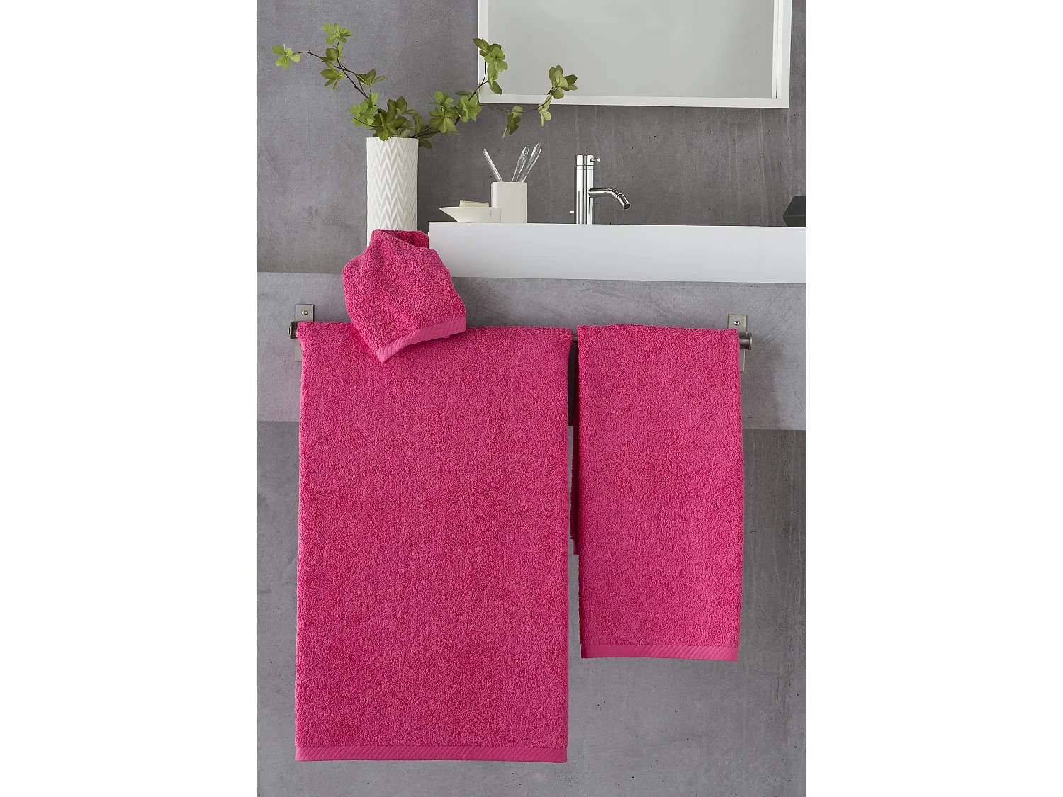Set de sábana de ducha 3 toallas Fucsia algodón 600 gr