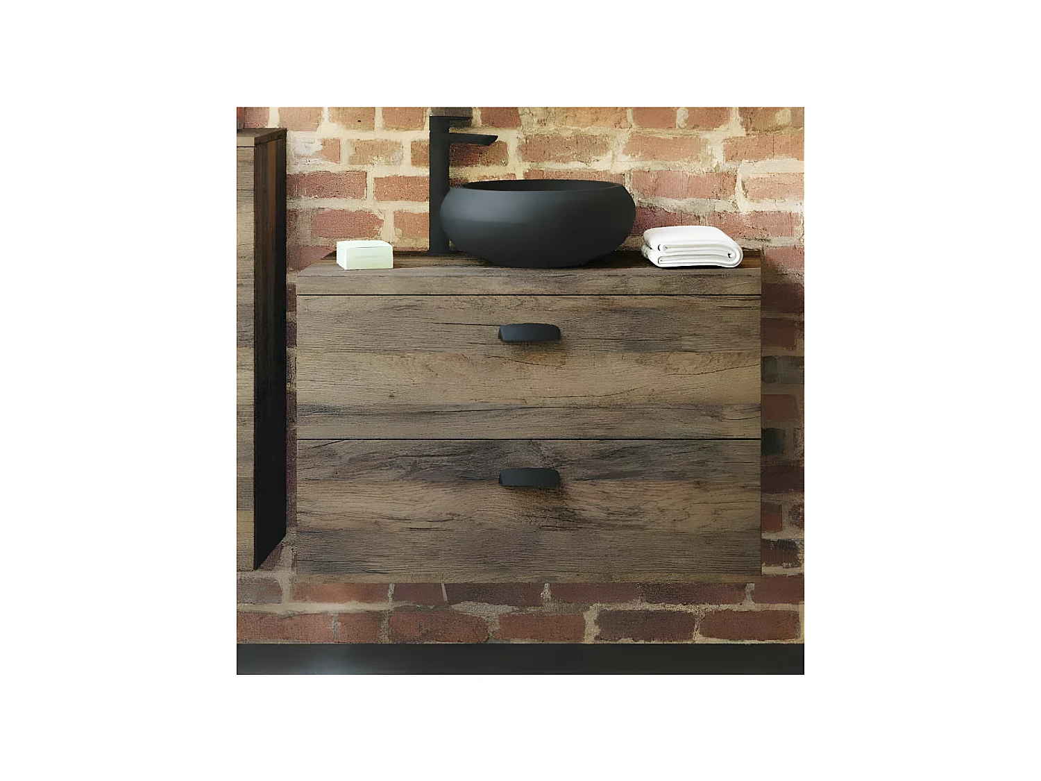 Meuble sous vasque salle de bain 90 cm Chêne Vielli + vasque - THOLEY