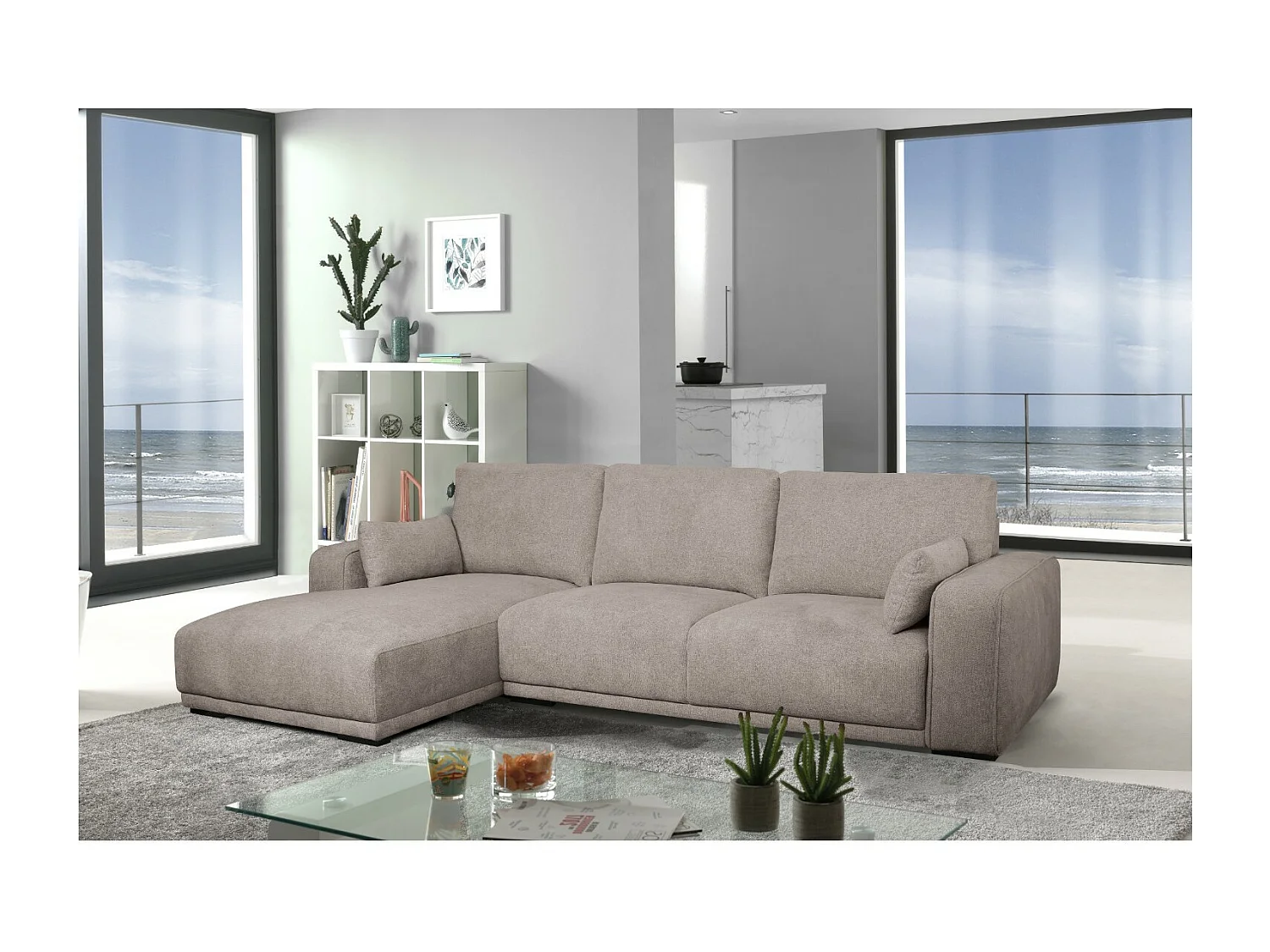 Ecksofa Links California - 3-Sitzer - Stoff - Sand