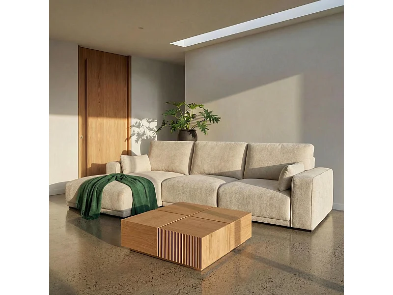 Canapé d'angle gauche California - 3 places - Tissu - Sable