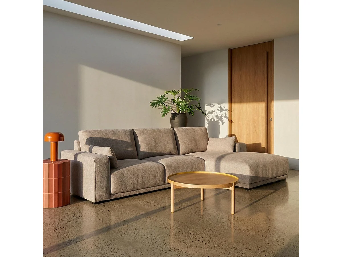 Canapé d'angle droite California - 3 places - Tissu - Beige