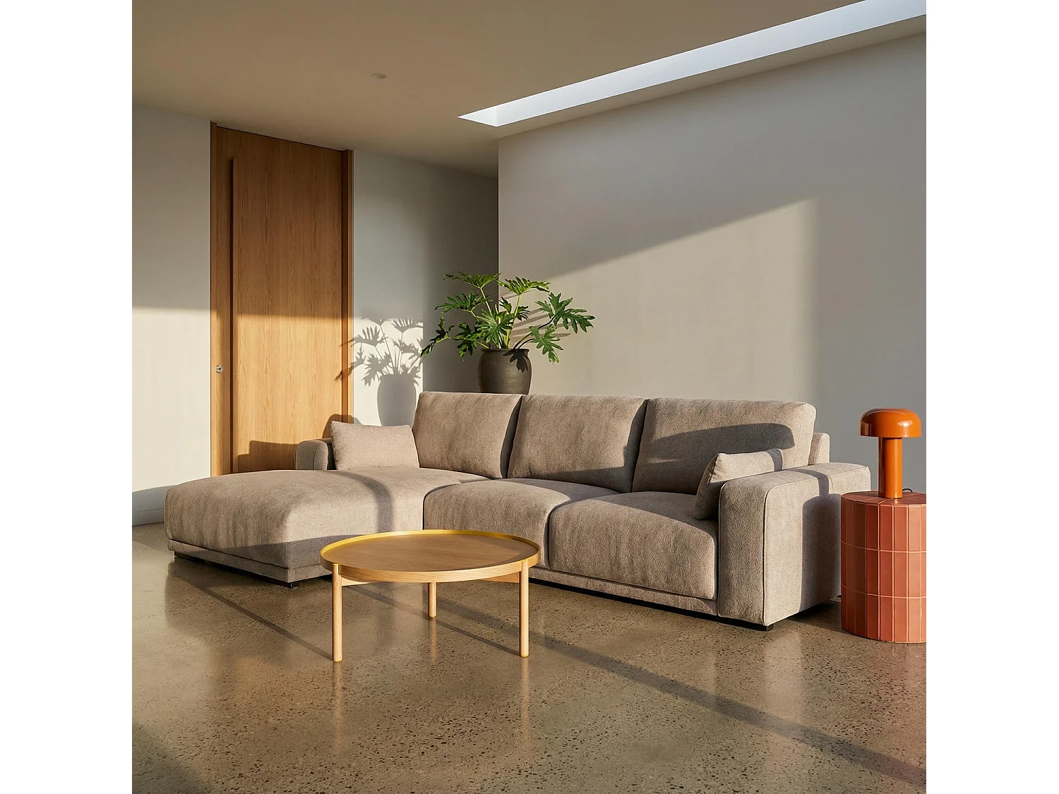 Canapé d'angle droite California - 3 places - Tissu - Beige