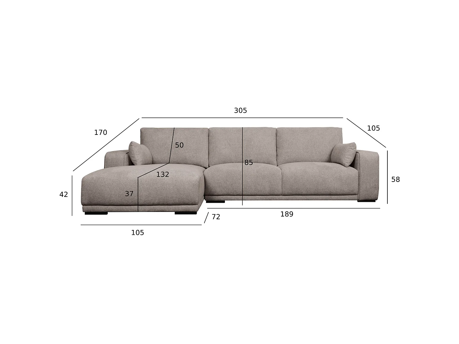 Canapé d'angle gauche California - 3 places - Tissu - Beige
