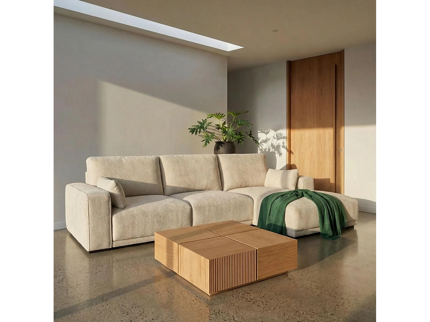 Canapé d'angle droite California - 3 places - Tissu - Sable