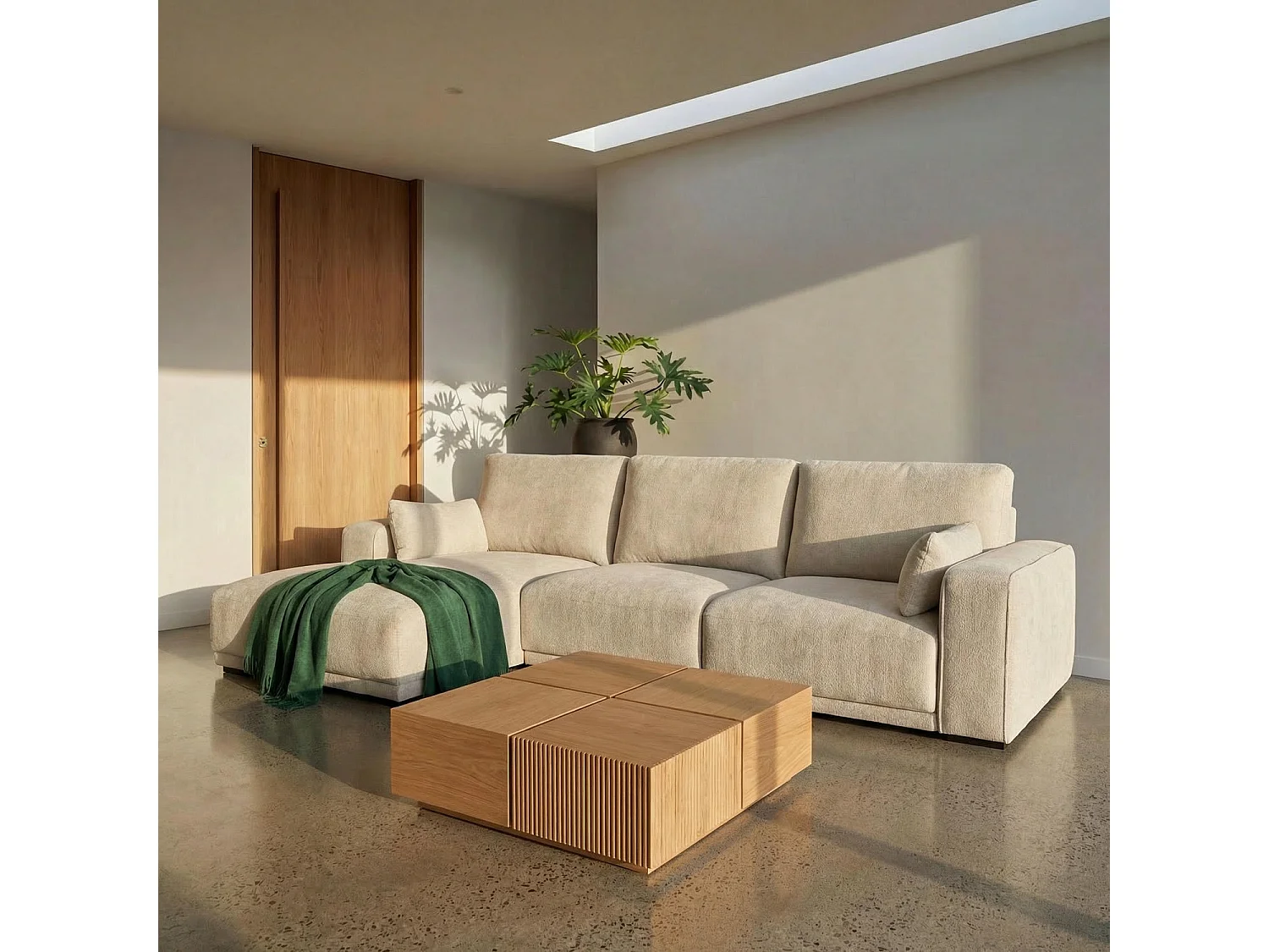 Ecksofa Right 3-Sitzer California - Stoff Chenille - Cremeweiß