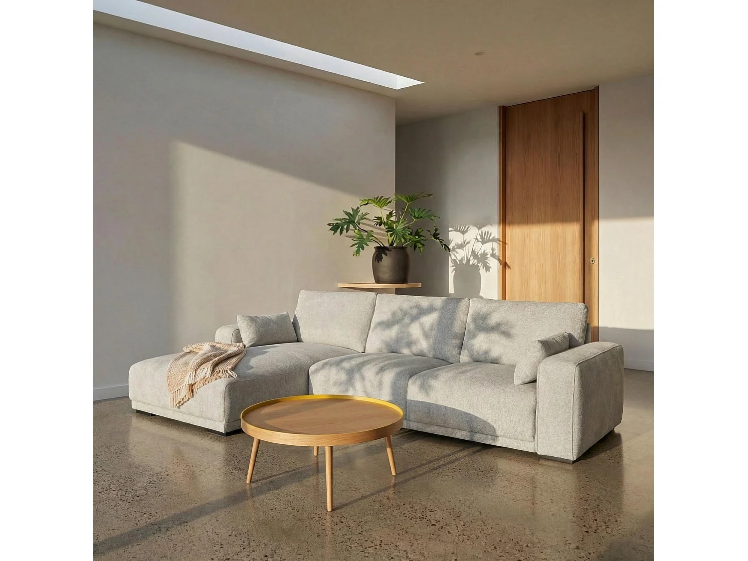 Canapé d'angle gauche California - 3 places - Tissu - Gris