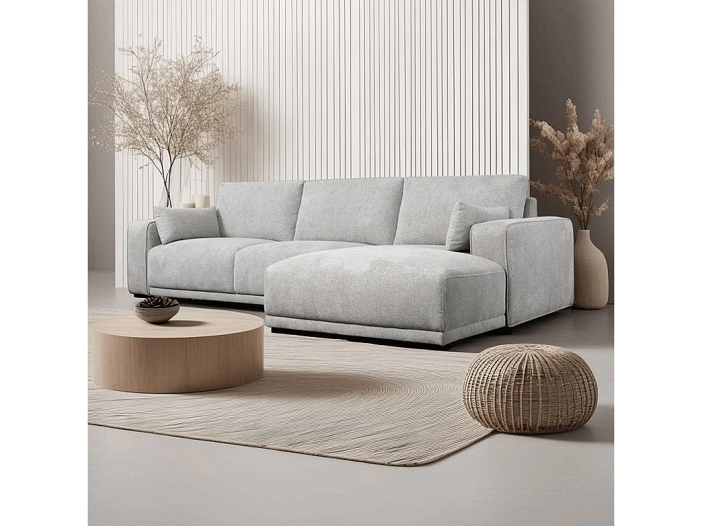 Canapé d'angle droite California - 3 places - Tissu - Gris