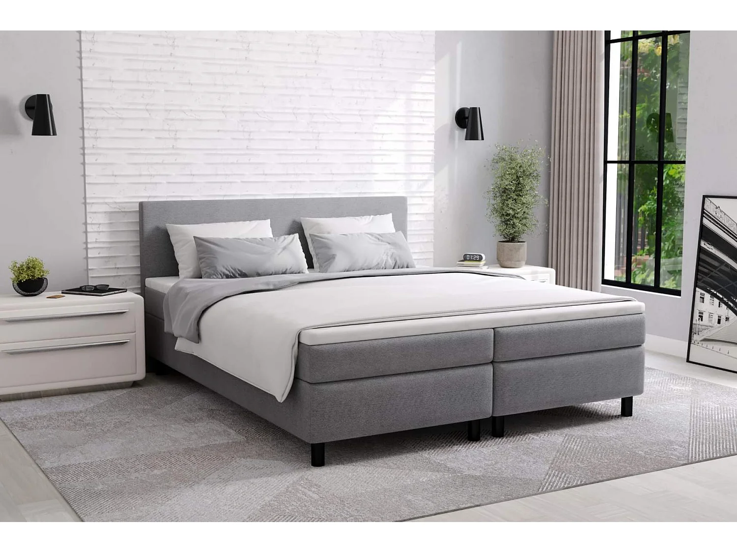 sommier tapissier erolla 120x200cm - tissu gris clair - avec surmatelas 4cm d'épaisseur