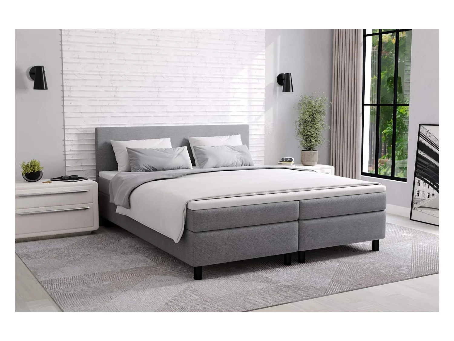 sommier tapissier erolla 120x200cm - tissu gris clair - avec surmatelas 4cm d'épaisseur