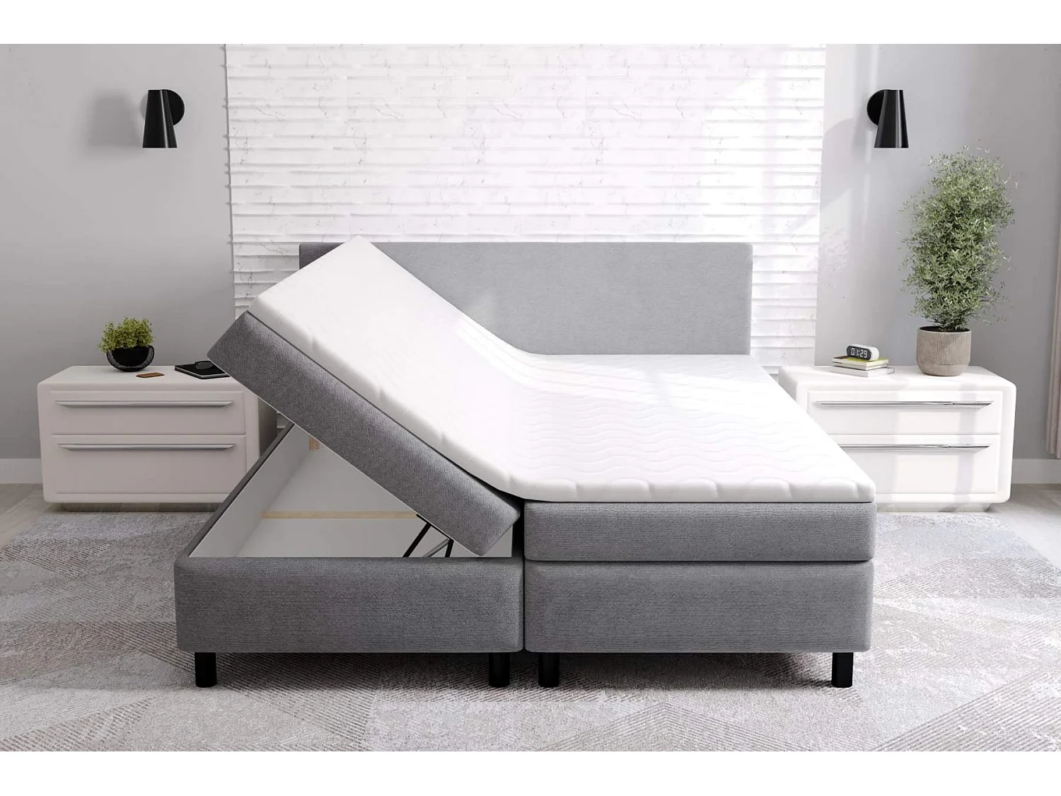 sommier tapissier erolla 120x200cm - tissu gris clair - avec surmatelas 4cm d'épaisseur