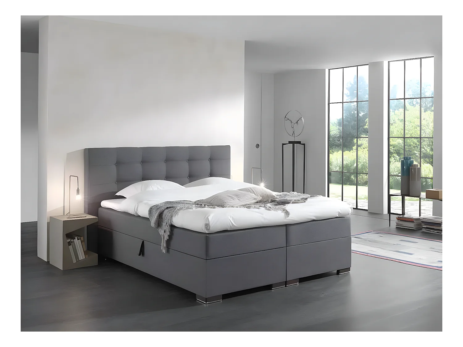 lit à sommier tapissier malaga 180x200cm - tissu gris