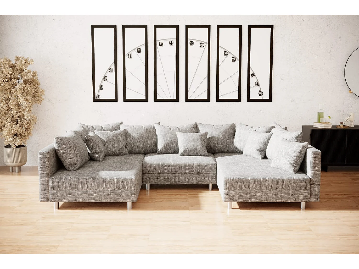 canapé d'angle Denver U avec pouf - entièrement gris