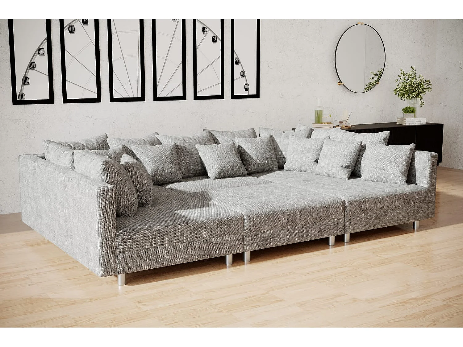 canapé d'angle Denver U avec pouf - entièrement gris