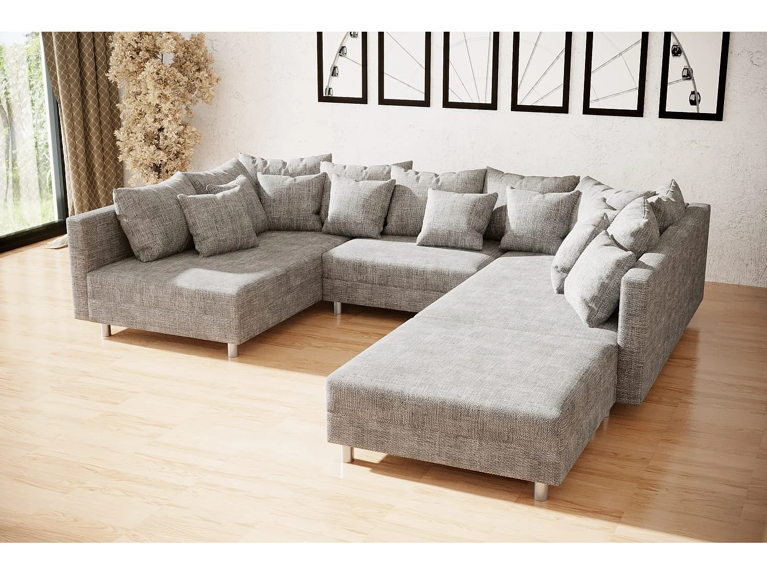 canapé d'angle Denver U avec pouf - entièrement gris