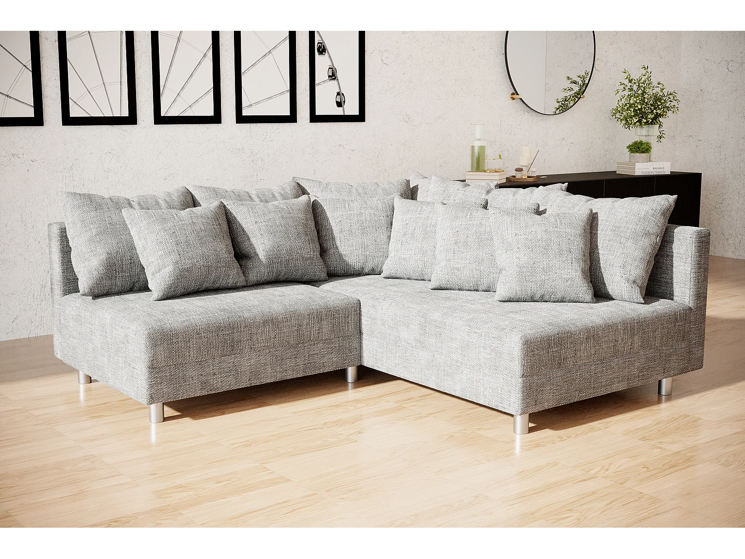 canapé d'angle Denver U avec pouf - entièrement gris