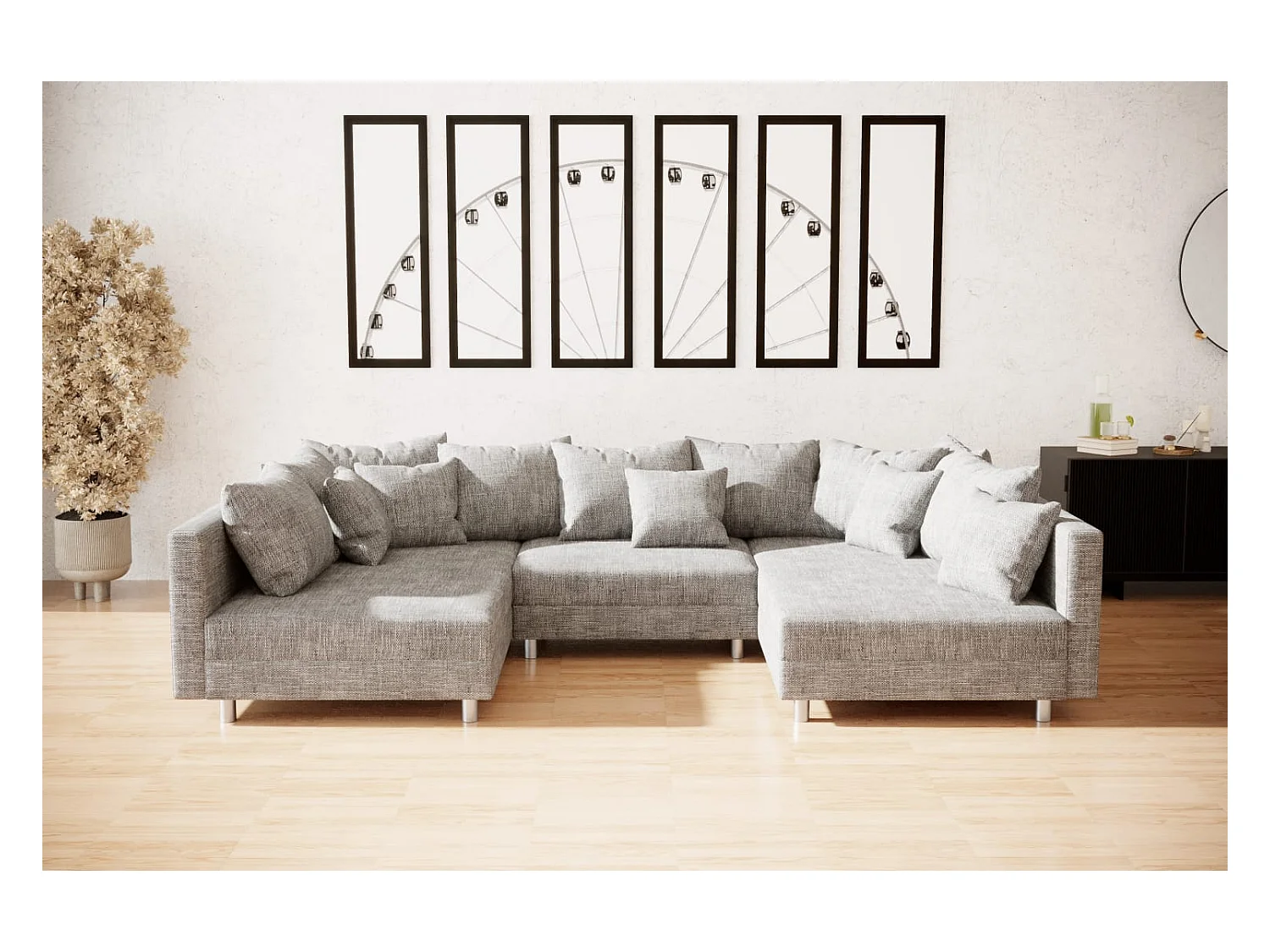canapé d'angle Denver U avec pouf - entièrement gris