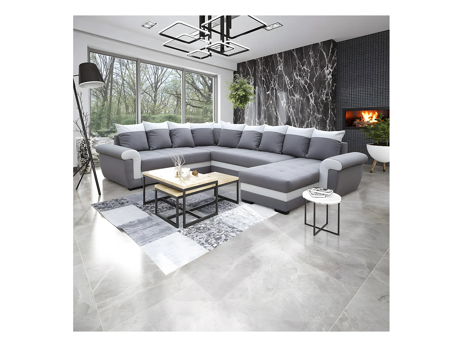 canapé d'angle miami bis U - gris et blanc