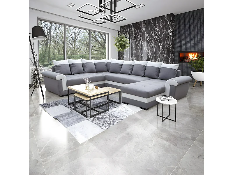 canapé d'angle miami bis U - gris et blanc