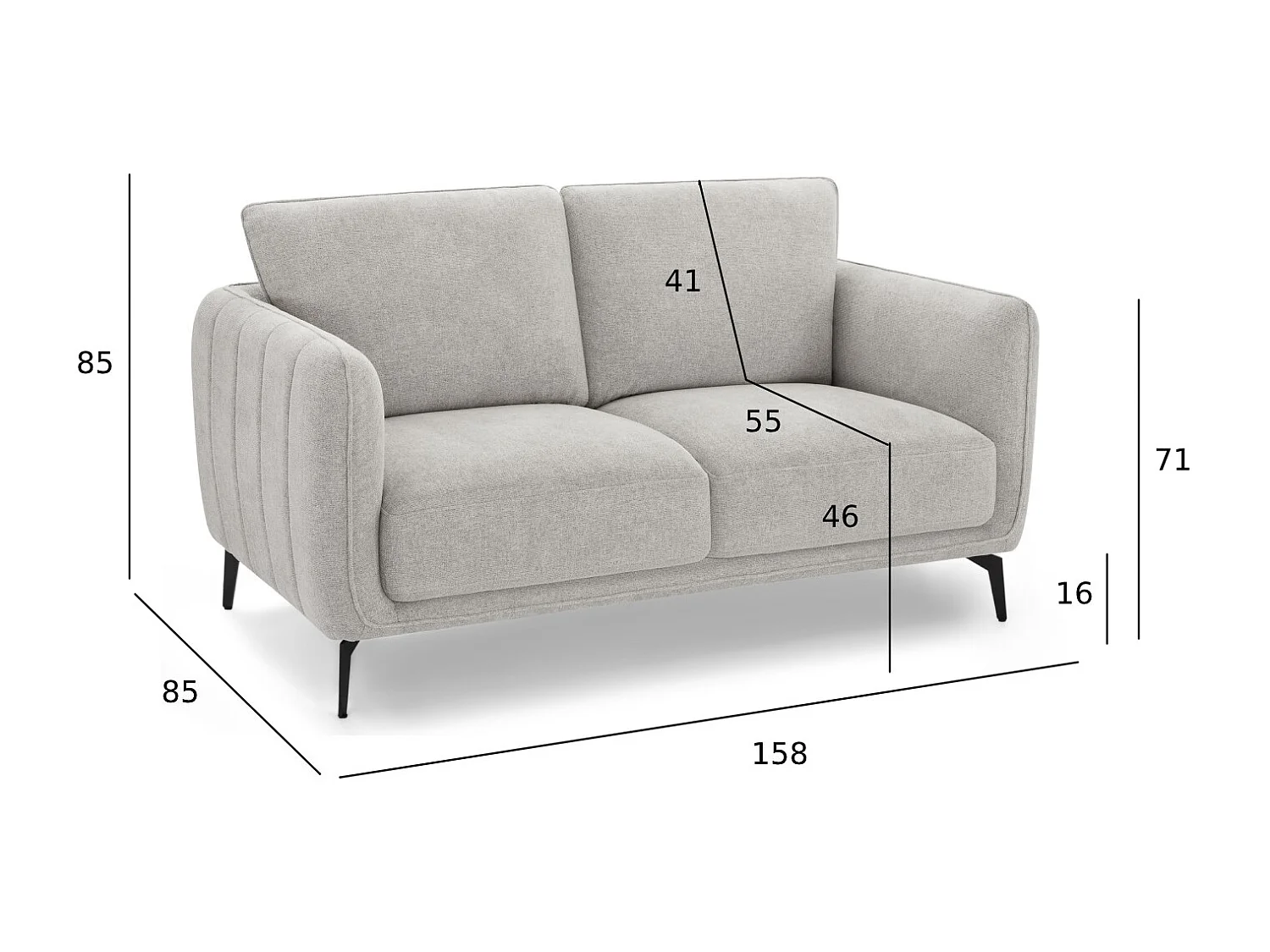 Canapé Selena - 2 places - Tissu - Gris