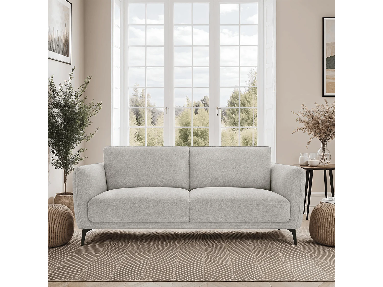 Driezitsbank Selena van stof - grijs