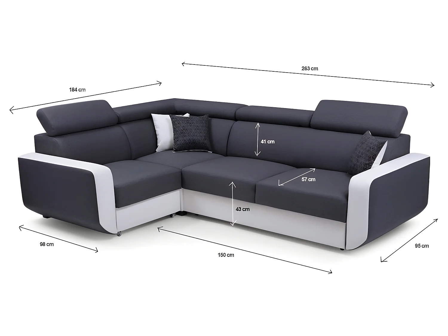 Canapé d'angle convertible et réversible EMPERO N gris et blanc