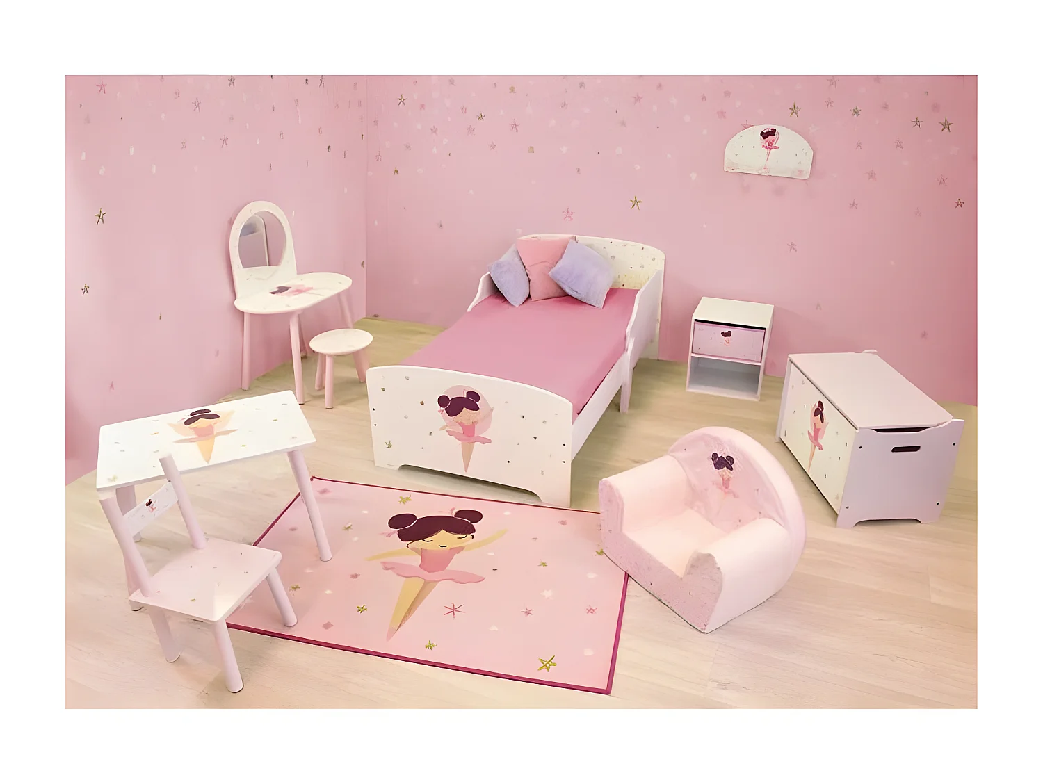 Coffret à jouets en bois - Danseuse Ballerine 40 x 58 x 36 cm