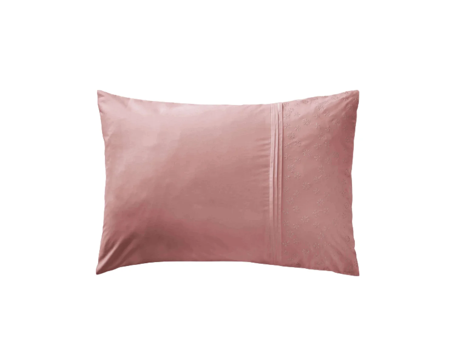Taie d'oreiller 100% coton broderie anglaise rose 50x70