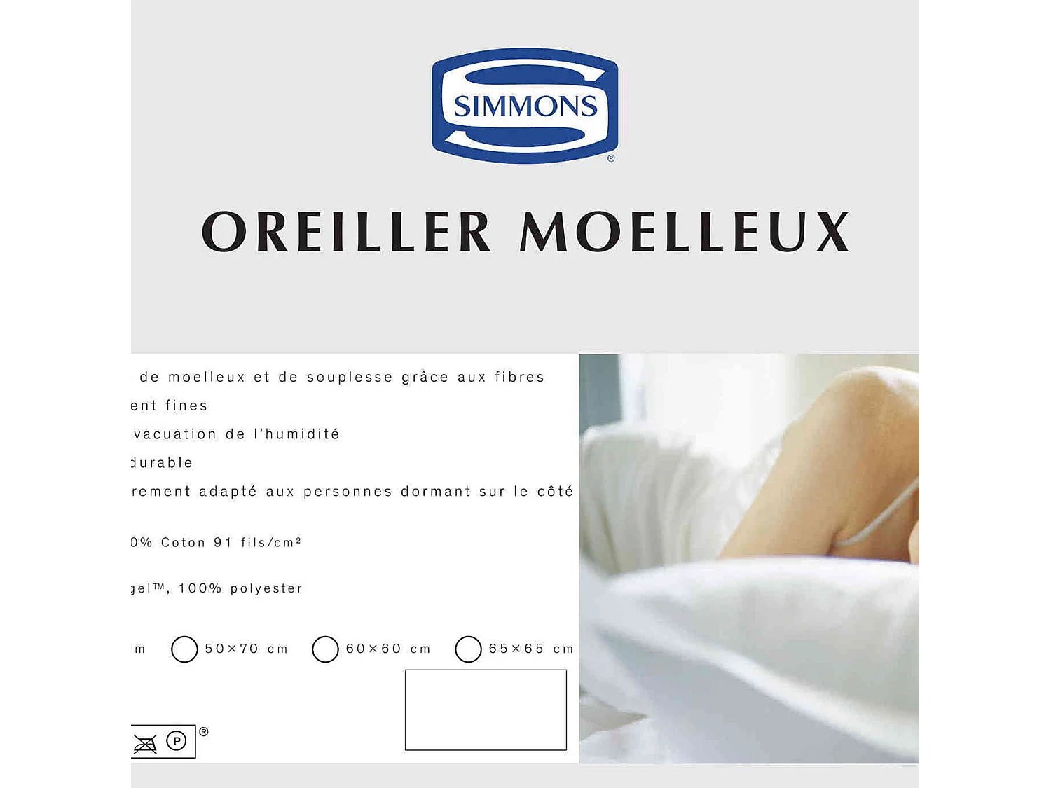 Lot de 2 oreillers Microgel Moelleux percale Simmons 60x60