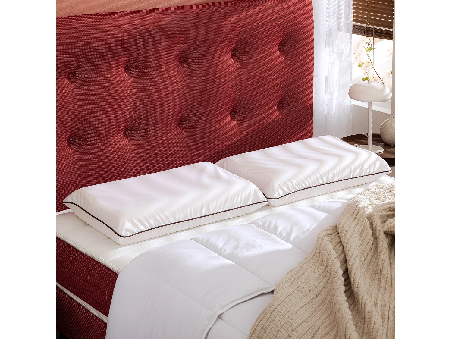 Lot de 2 oreillers ergonomiques latex naturel et taies d'oreillers percale Someo 40x60